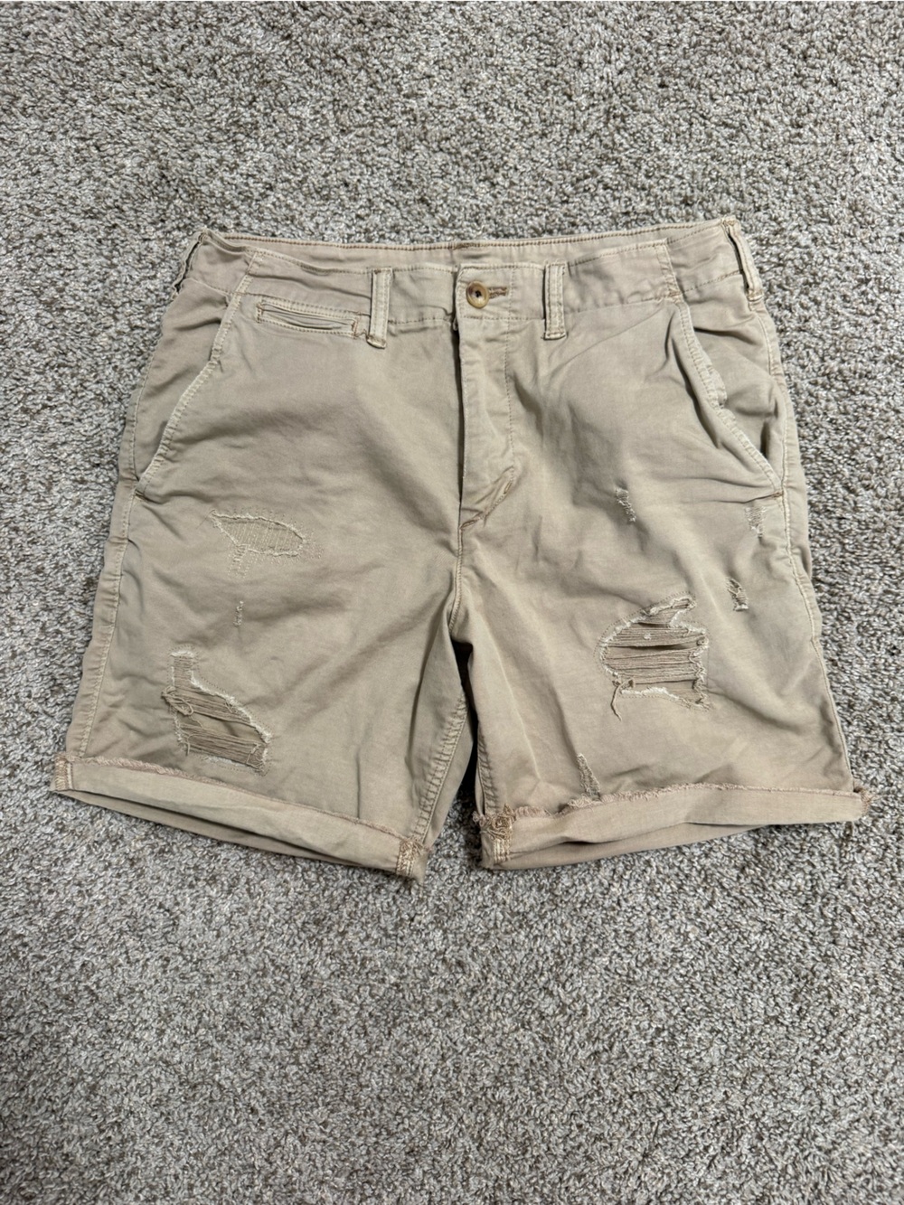 Distressed Khaki Denim Shorts